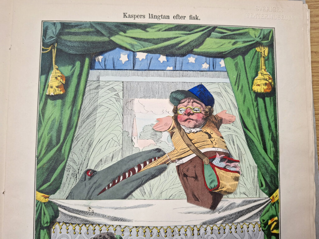 Illustration ur Stor utomordentlig Kasper-Teater med många lefvande kolorerade gubbar.